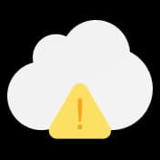 A yellow warning triangle with an exclamation mark inside, set against a soft, fluffy cloud on a dark background.